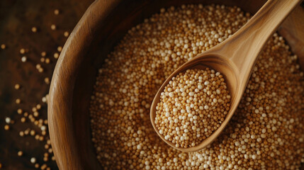 Wooden Spoon Filled With Sesame Seeds