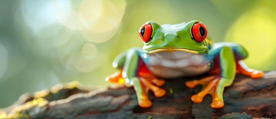 Naklejka premium High detailed realistic green frog with red eyes sitting
