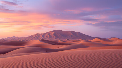 Fototapeta na wymiar A photo of the Sahara Desert, with endless sand dunes as the background, during a dramatic sunrise