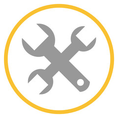 Button grau orange mit Werkzeug Icon: Wartung und Reparatur