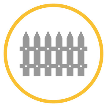 Button grau orange mit Zaun Icon: Garten oder Grundst&uuml;ck
