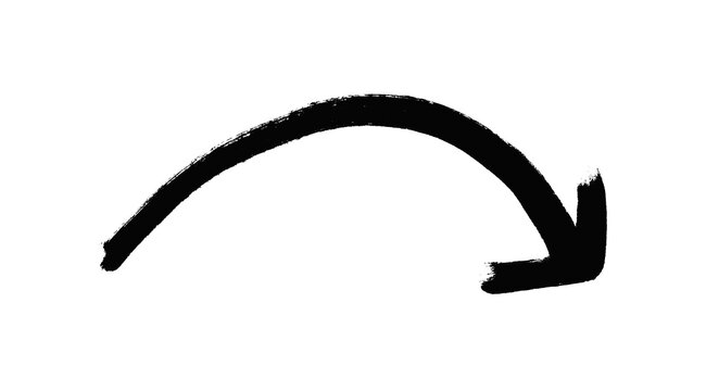 Gemalter schwarzer geschwungener Pinselpfeil nach rechts