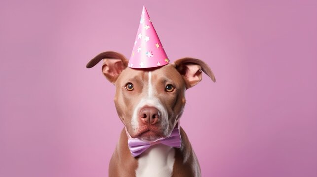 Creative animal concept Pitbull dog puppy in party AI generative