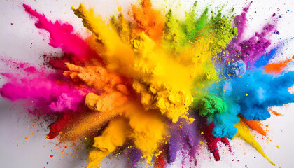 color explosion of powder with bright colors isolated white background