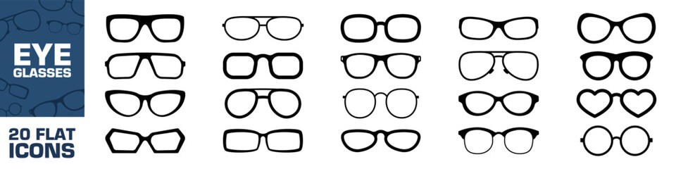 Eye glasses icon set. Silhouette style. - 733924638