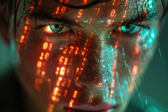 Close Up of Persons Face With Numbers