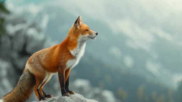 footage of a fox on a rock