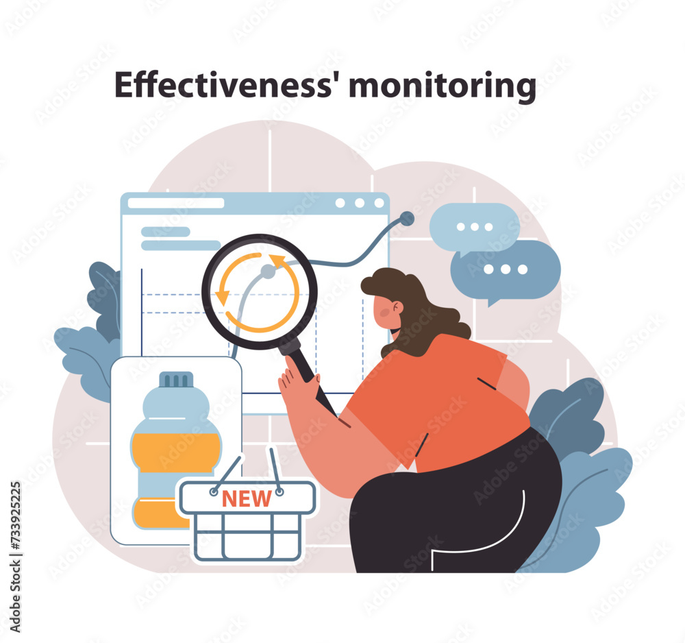 Poster a focused marketer scrutinizes analytics on a computer dashboard, evaluating the impact of a native 