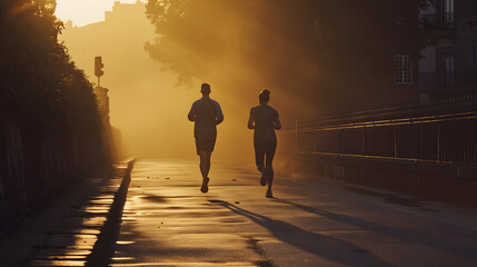 Sunrise Stride: Couples' Refreshing Morning Jog, AI Generative