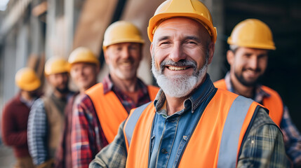 A Group of Smiling Construction Workers: Unity in Construction, AI Generative