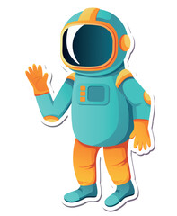 Space sticker of colorful set. This delightful sticker-style illustration showcase a cute cartoon design of an astronaut against a clean white backdrop. Vector illustration.