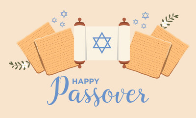 happy passover greeting card with flatbread. Illustration