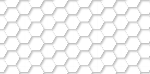 Naklejka premium Abstract modern Background with white lines 3d Hexagonal structure futuristic white background and Embossed Hexagon , honeycomb white Background ,light and shadow ,Vector.