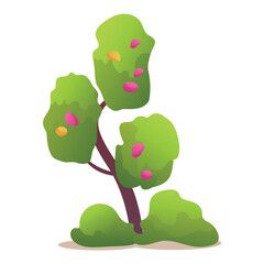 Magic plant of colorful set. This design features a cartoon-style magic tree with a burst of colors against a white backdrop. Vector illustration.