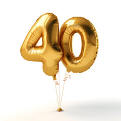 Golden number 40 metallic golden balloon isolated on white