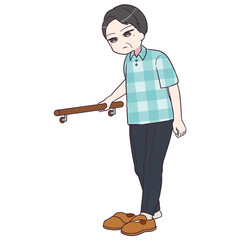 手すりにつかまり、靴を履くシニアの男性2