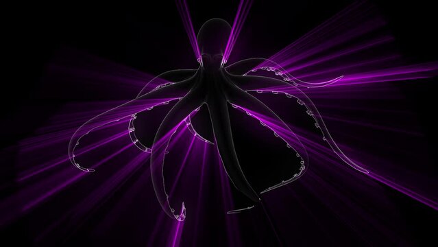 Black Psy Octopus with Pink Violet Rays Full HD VJ Loop