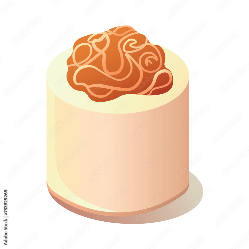 Poster sushi element of colorful set. the playful depiction of the sushi roll, adorned with an array of viv