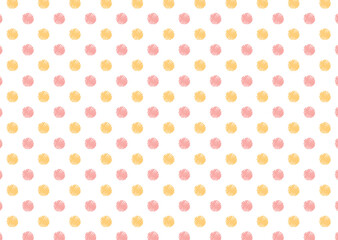 クレヨンタッチの水玉模様ドットシームレスパターン/ピンク・黄色