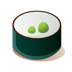 Sushi element of colorful set. Vibrant hues and bold strokes infuse this illustration with energy and vitality, transforming a simple sushi roll into a captivating work of art. Vector illustration.