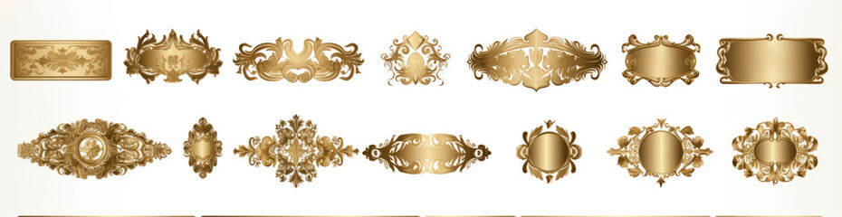 Vintage gold frames and decorative ornaments collection