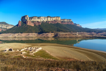 Fototapeta na wymiar Sau reservoir swamp in Spain dry desert desertification of Europe little water