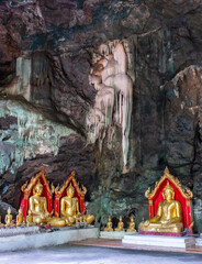 Cultural heritage of Thailand: a unique cave with stalactites and Buddha statues in Phetchaburi,...
