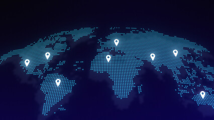 World map with pins, Distribution of services, Worldwide business, Global communication, Navigation and travel concept. Hi-tech futuristic style © Vooper
