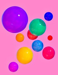 Colorful balls flying on a pink background