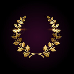 Winner wreath of laurel branches realistic vector illustration. Premium award for best participant 3d model on dark background. VIP service