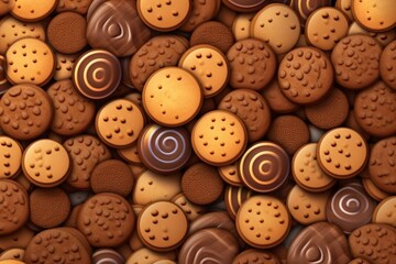 Seamless background of chocolate cookies. Generative AI
