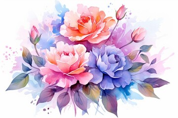 Watercolor flowers on a beautiful background. Generative AI
