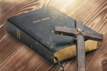 Wooden cross and holly bible, Blessing from God