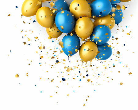 Celebration background with golden and blue balloons.  illustration.