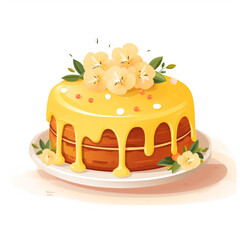 Illustration of a pie with floral decoration. Illustration. An illustration of artificial intelligence.