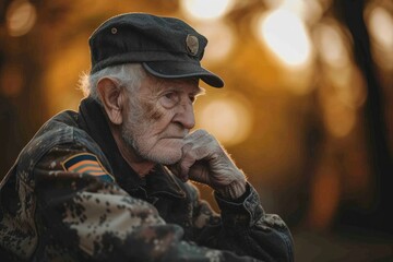 Obraz premium Alone with his thoughts, the old veteran reflected on his experiences.