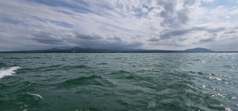 lake sevan armenia and wavy water surface stormy weather
