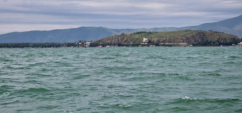 lake sevan armenia and wavy water surface stormy weather