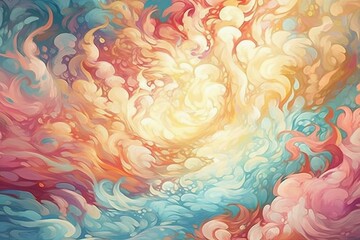 Enchanting swirling and curly anime background with cyan, pink, and cream shades. Generative AI