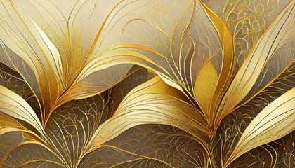 Golden Blossoms: Stylish Minimalist Wallpaper with Abstract Art and Floral Elements"