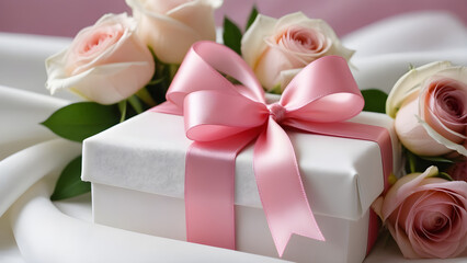Romantic flower and ribbon gift box.