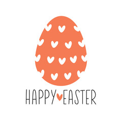 Cute Eater egg red with white hearts pattern. Vector happy easter banner