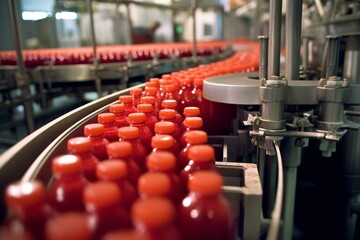 Researching beverages in juice production line. Generative AI