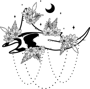 recommend clip art: Stingray with flowers, line art illustration