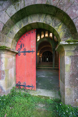 Fototapeta na wymiar Lintel and entrance door to a ruined church