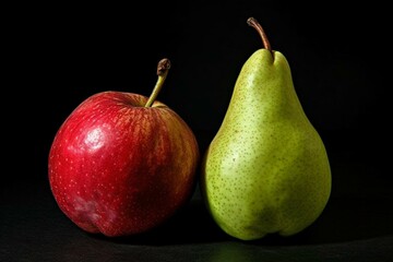 description of an image containing a pear and an apple. Generative AI