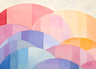 Obraz premium Watercolor painting with geometric shapes in pastel colors. Abstract minimalistic composition