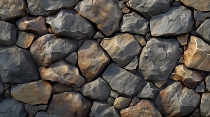 Background with grey stone wall texture. Horizontal photo of a cobblestone wall.