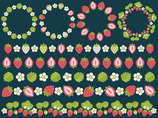 ポップでかわいいイチゴのフレームとラインセット