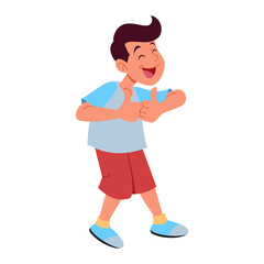 A boy dancing fun. while raising his two thumbs on white background. Vector image